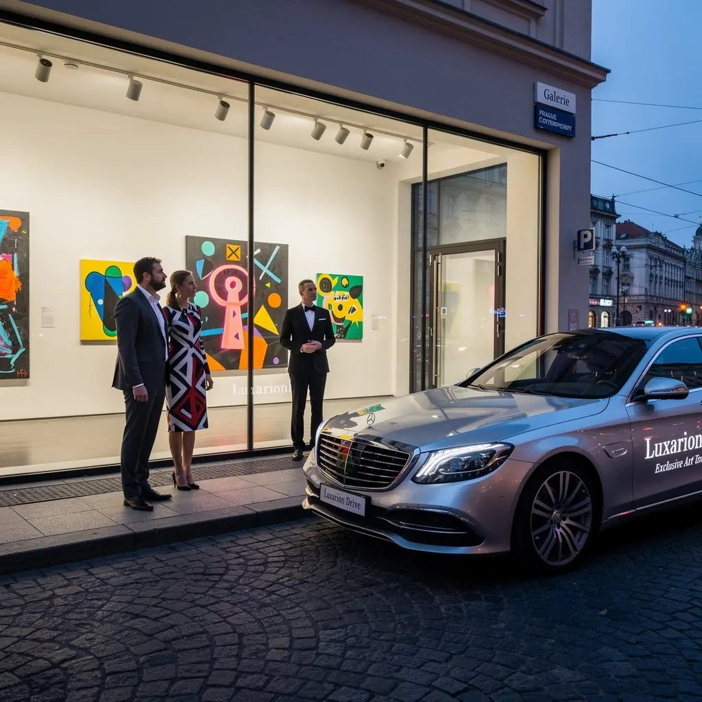 Služba concierge přivádí klienta k elegantnímu vozu Lamborghini.